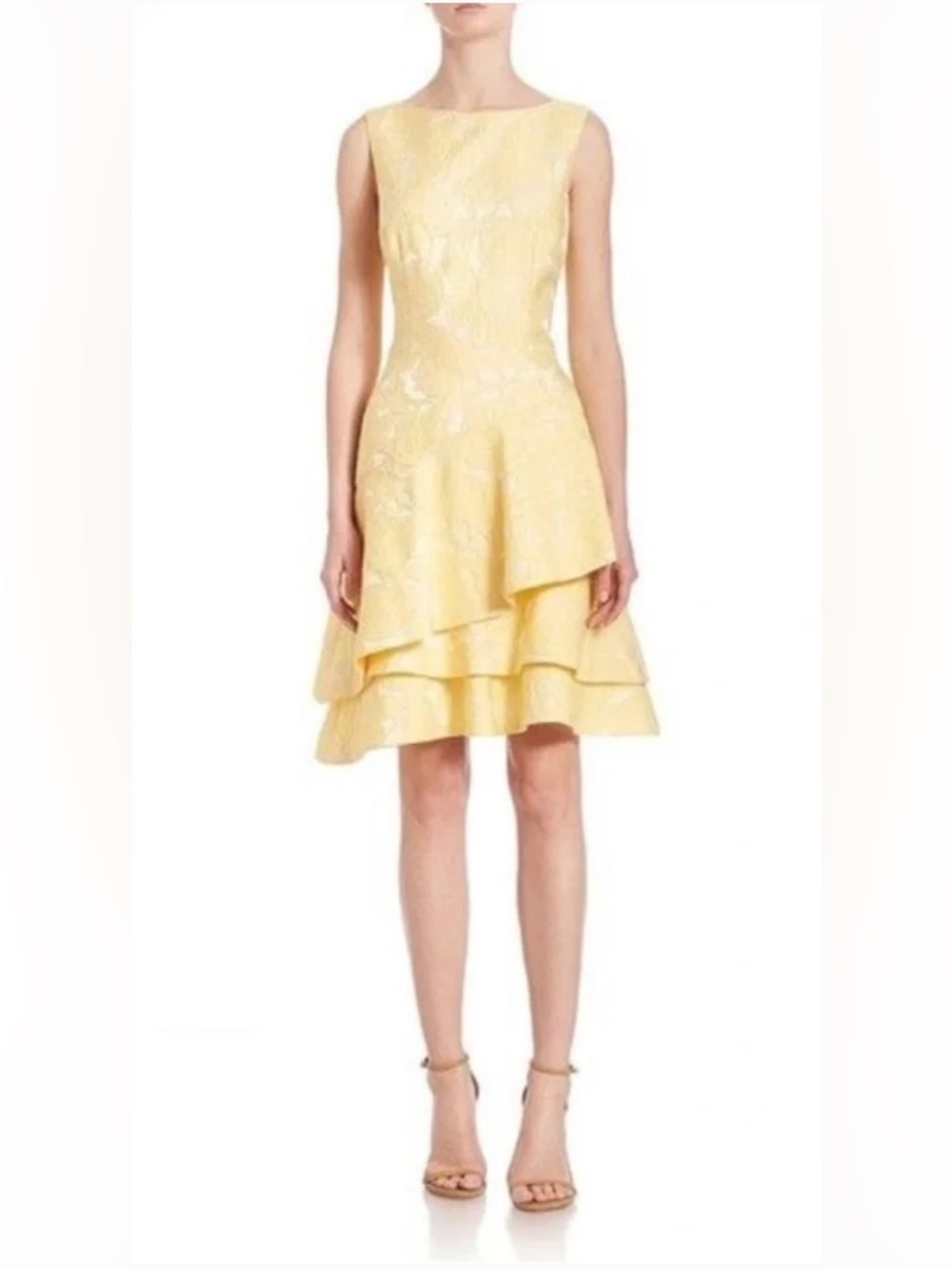 Teri Jon Yellow Floral Mini Dress with Ruffles